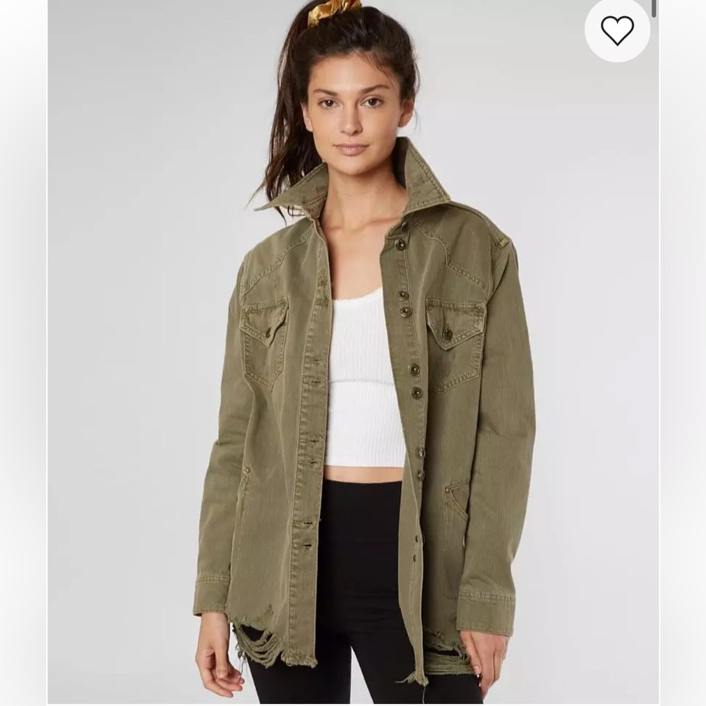 Free People Moonchild Denim Shirt Jacket in Olive Excellent Condition.
